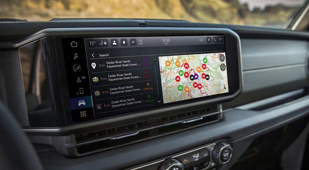 Close-up of the infotainment screen in a 2026 Jeep Wrangler.