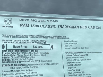 2023 RAM Ram 1500 Classic RAM 1500 CLASSIC TRADESMAN REGULAR CAB 4X4 8' BOX
