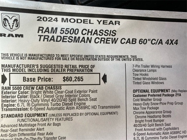 2024 RAM Ram 5500 Chassis Cab RAM 5500 TRADESMAN CHASSIS CREW CAB 4X4 60' CA
