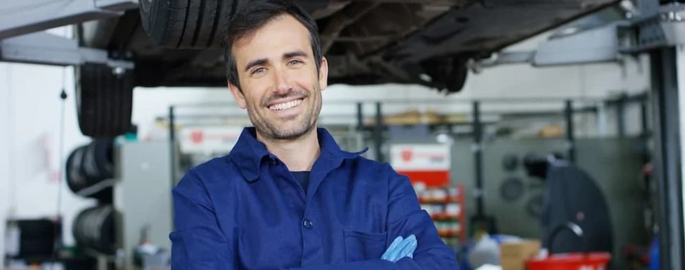Service worker in a tire shop.